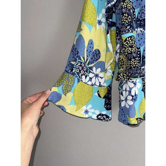 Habitat Floral Blouse Top Flare Flutter Sleeve Tiered Artsy Drapes Classic Large - Picture 13 of 16